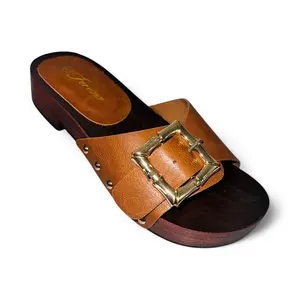 Wooden Sandals Low Heels Priority-39 for Women & Girls Casual Summer Walking Shoes Plain Design, Comfortable Durable Natural Support Footwear