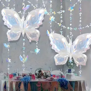 Transparent Colorful Butterfly Aluminum Foil Balloons Pack, Wedding Birthday Party Decorations, Festival Anniversary Indoor Outdoor Decoration