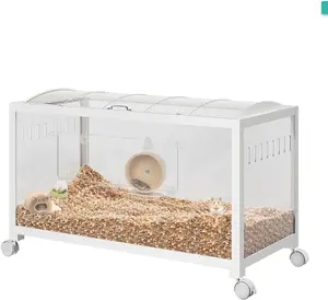 Large Assembled Hamster Cage with Wheels, Small Animal Habitat for Dwarf Syrian Hamster, Guinea Pig, Gerbil, Includes Wheels & Acrylic Panels