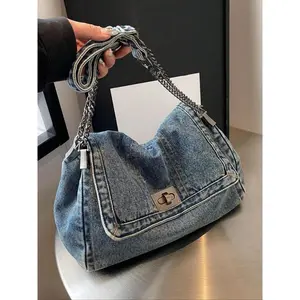 Fashion Denim Chain Shoulder Bag, 2026 New Styling Casual Versatile Crossbody Bag for Women, Trendy All-match Commuter Bag for Daily Travel Work Commute
