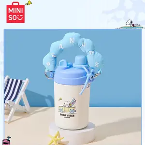 MINISO Snoopy Seaside Diary Collection: Insulated Tumbler with Handle & Straw, 16.9 oz (500mL) – Hot & Cold Temperature Retention, Portable for School, Office, and Outdoor Use