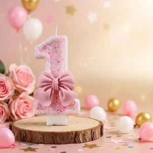 Bowknot Design Birthday Cake Candle, 1 Count Sparkling Bowknot Cake Candle, Cute Birthday Candle Decoration, First Birthday Party Cake Decoration, Ornaments, Halloween
