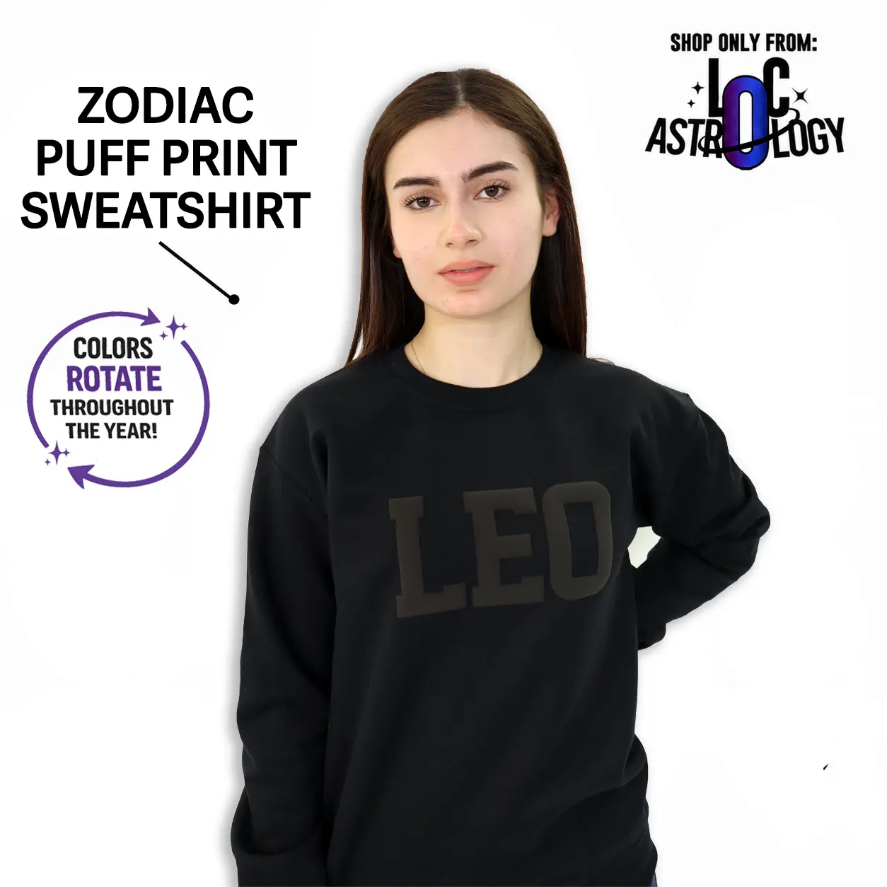 Sweatshirt: Zodiac and Astrology Puff Print Unisex T-Shirts, Choose Your Color Crewneck Style
