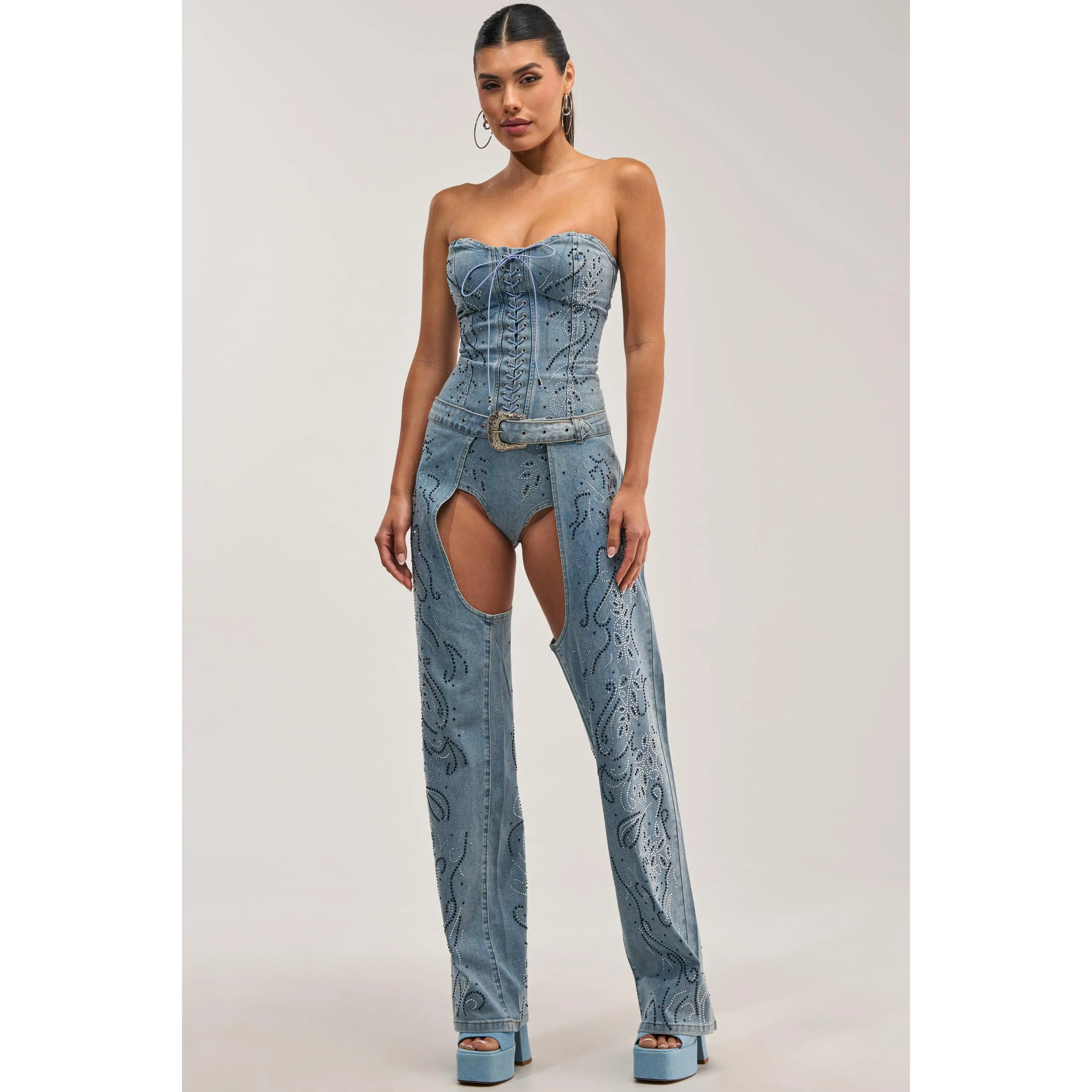 COWGIRL NIGHTS RHINESTONE DENIM CHAPS