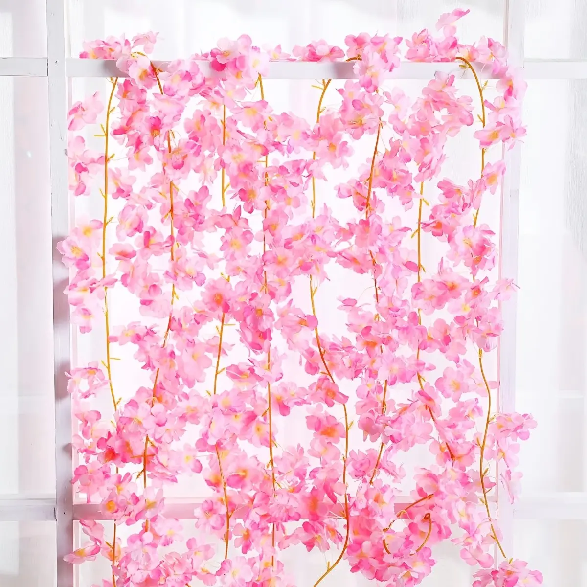 1/4Pcs Artificial Cherry Blossom Garland, Faux Cherry Blossom, 180cm Fake Cherry Blossom Vine Hanging Flower Rattan Silk Pink Floral Vine for Wedding, Party, Home & Garden Decoration, Fake Flowers, Artificial Flower Decorations