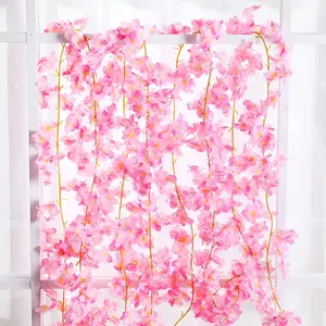 1/4Pcs Artificial Cherry Blossom Garland 180cm Fake Cherry Blossom Vine Hanging Flower Rattan Silk Pink Floral Vine for Wedding Arch Backdrop Party Home Room Garden Wall Door Window Balcony Decoration, Fake Flowers