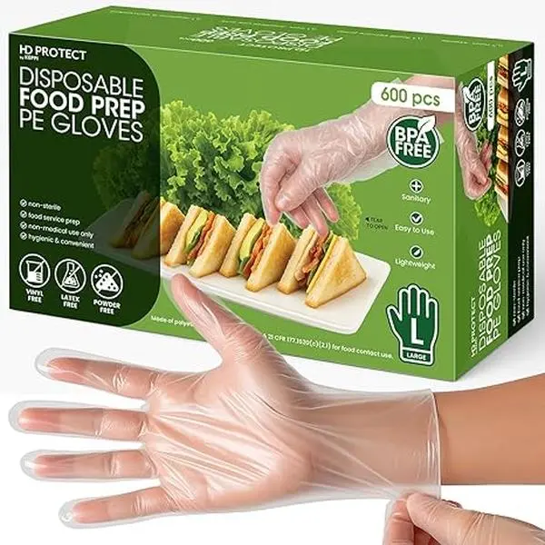 Keppi HD PROTECT Disposable Plastic Gloves 600 Pack (Large) – Food Safe, BPA & Latex-Free HDPE Gloves for Cooking, Food Prep, Kitchen Use, Serving & Crafts – Clear, Single-Use, Comfortable Fit