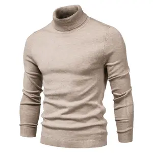 Men's  Solid Red Turtle Neck Long Sleeve Sweater - Soft Stretch Fabric, Business Casual Style, Ribbed Cuffs & Hem, Perfect for Fall/Winter Layering