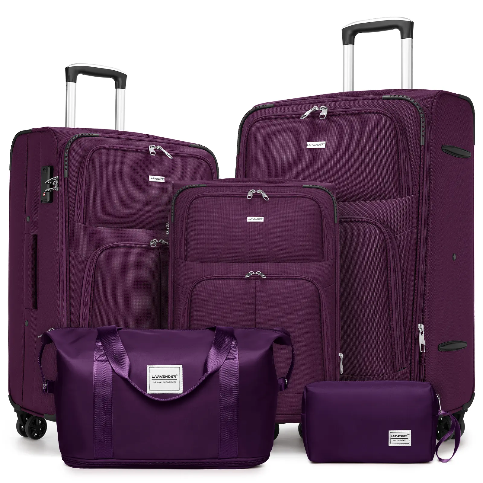 5 Piece Travel Luggage Set Soft Shell with Front Opening and Multiple Compartments 25% Expandable TSA Lock Spinner Wheels Unisex Durable Luggage Lightweight Travel Luggage  Purple