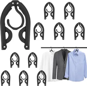 10 pcs Foldable Travel Hangers Black - Space Saving Portable Clothes Hangers for Suitcases & Backpacks - 3-Step Folding Design - Durable Plastic - Ideal for Trips & Everyday Use - Organiser, Hanging