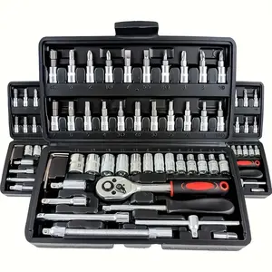 46pcs Durable Tools, Socket Wrench Set with Ratchet, Includes Storage Case, Drill Socket and Extension - for Home and Auto Repair