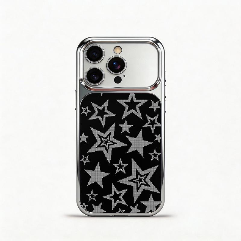 Glass Shockproof Electroplated Silver/Black Black and Grey Stars iPhone 17ProMax Cover Precise Hole Alignment For Lens Frame 15ProMax Anti-yellow | 14ProMax Anti-fall | 13ProMax Ultra-thin Design 16ProMax AirPhoneCase
