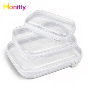 HONITTY 3PCS Re-Sealable Storage Organizer Set - Transparent PVC Hard Shell Zipper Boxes with Lace Closure, 3 Sizes Purse-Sized Sealed Snack Boxes for Tools & Small Objects, Easy-Maintenance Home Organizer