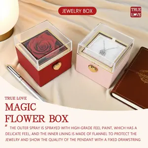 Valentines Day Surprise Gift Magic Flower Jewelry Box with One Click Flip Reveal Ring or Necklace Luxury Romantic Proposal Gift Box Hidden Jewelry Storage Case Engagement Ring Necklace Display Love Gift for Girlfriend Wife Anniversary Proposal