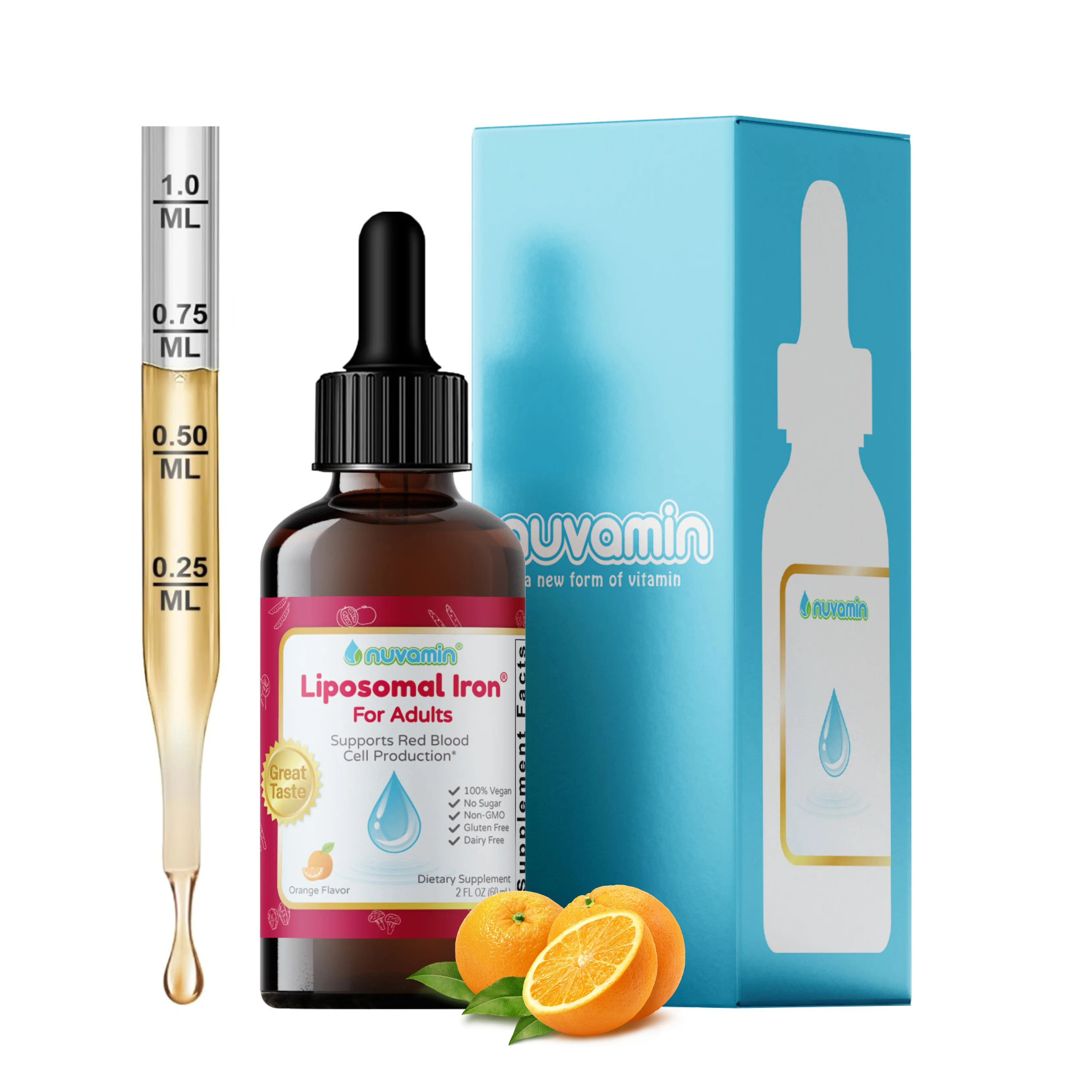 Liquid Liposomal Iron Drops for Women, Men, Adults, Pregnant, & Lactating. 2Fl.Oz,18mg of Elemental Iron, 60 Daily Servings. Natural – High Absorption – No Metallic Aftertaste, Orange Flavor