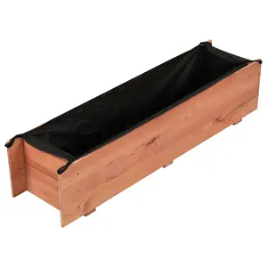 COSTWAY - Wooden Raised Garden Bed with Drainage Holes and Liner Elevated Rectangular Planter Box-Orange