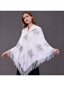 velvet large square scarf, ethnic style tassel, cape, cheongsam, cape and scarf