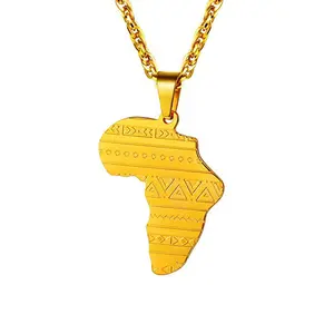 Hip Hop Africa Map Necklace Stainless Steel Bold Continent Pendant for Men & Women
