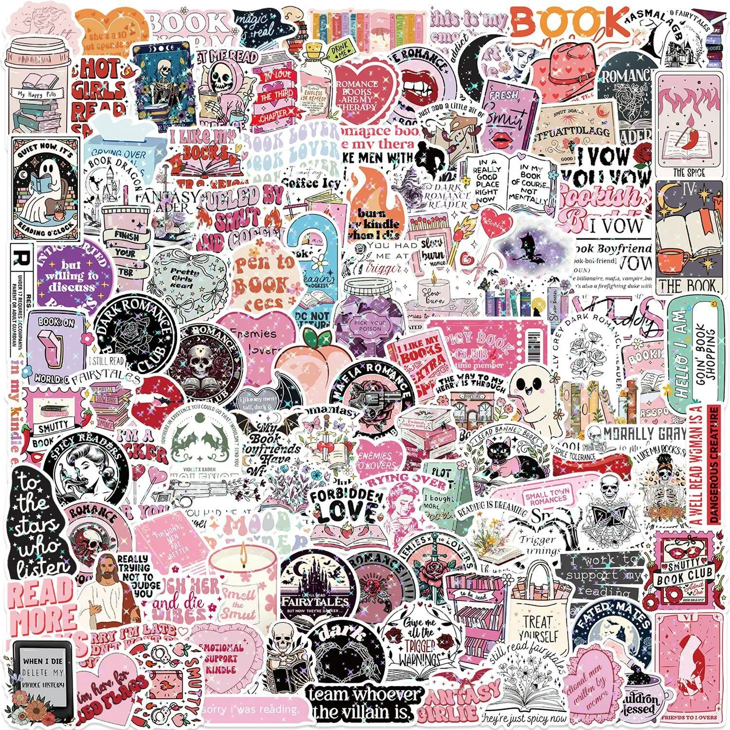 150PCS Romantic Reading Style Kindle Stickers, 150 Waterproof Non-Stick Luggage Guitar Decals, Flat Sticker Type, No Ca Prop 65 Warning