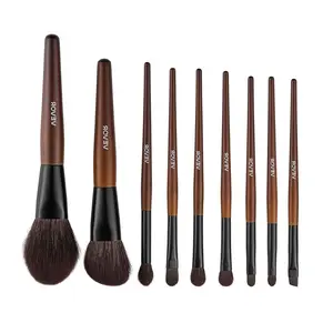 9-Piece Makeup Brush Set for Foundation Blending Eyeshadow, Professional Makeup Brush Kit with Soft Natural Wool & Vegan Synthetic Bristles, Ergonomic Wood Handle, Travel-Friendly Storage Bag