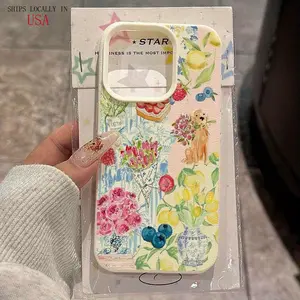 Flower and Fruit Collage Fresh Artistic Pattern Suitable for iPhone 16 Pro Max phone Case, iPhone 15 Pro Max/14/16 Plus/13 Pro/12/11 Minimalist TPU, Anti-Drop Stylish Protective Cover with High Aesthetic Appeal