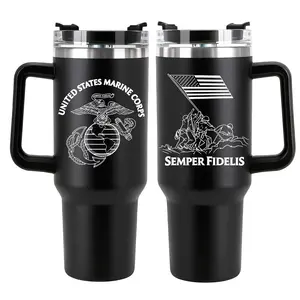20 / 40oz USMC Tumbler, Marine Corps Semper Fidelis Insulated Cup with Handle, Patriotic Stainless Steel Travel Mug, Ideal Veteran & Father’s Day Gift for Men ,  Memorial Day, 4th of July & Veterans Day