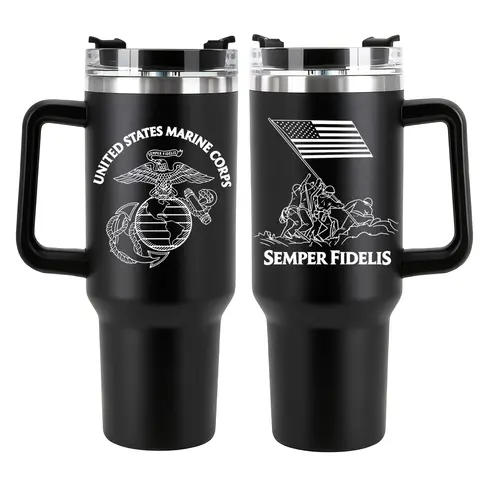 1PCS USMC Tumbler, Marine Corps Semper Fidelis Insulated 20 / 40oz Cup with Handle, Patriotic Stainless Steel Travel Mug, Ideal Veteran & Father’s Day Gift for Men ,  Memorial Day, 4th of July & Veterans Day ，Father 's Day Gift