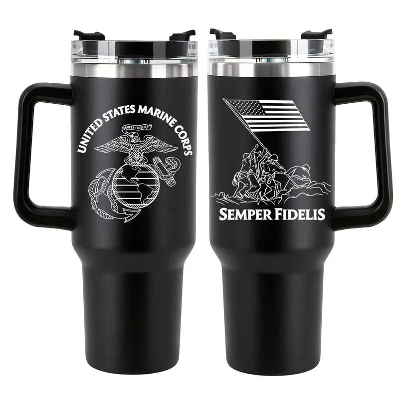 1PCS USMC Tumbler, Marine Corps Semper Fidelis Insulated 20 / 40oz Cup with Handle, Patriotic Stainless Steel Travel Mug, Ideal Veteran & Father’s Day Gift for Men ,  Memorial Day, 4th of July & Veterans Day ，Father 's Day Gift