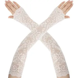 Long Lace Gloves Fingerless, Lace Sleeves, Lace Gloves Women Tea Party Wedding, Bridal Sleeves