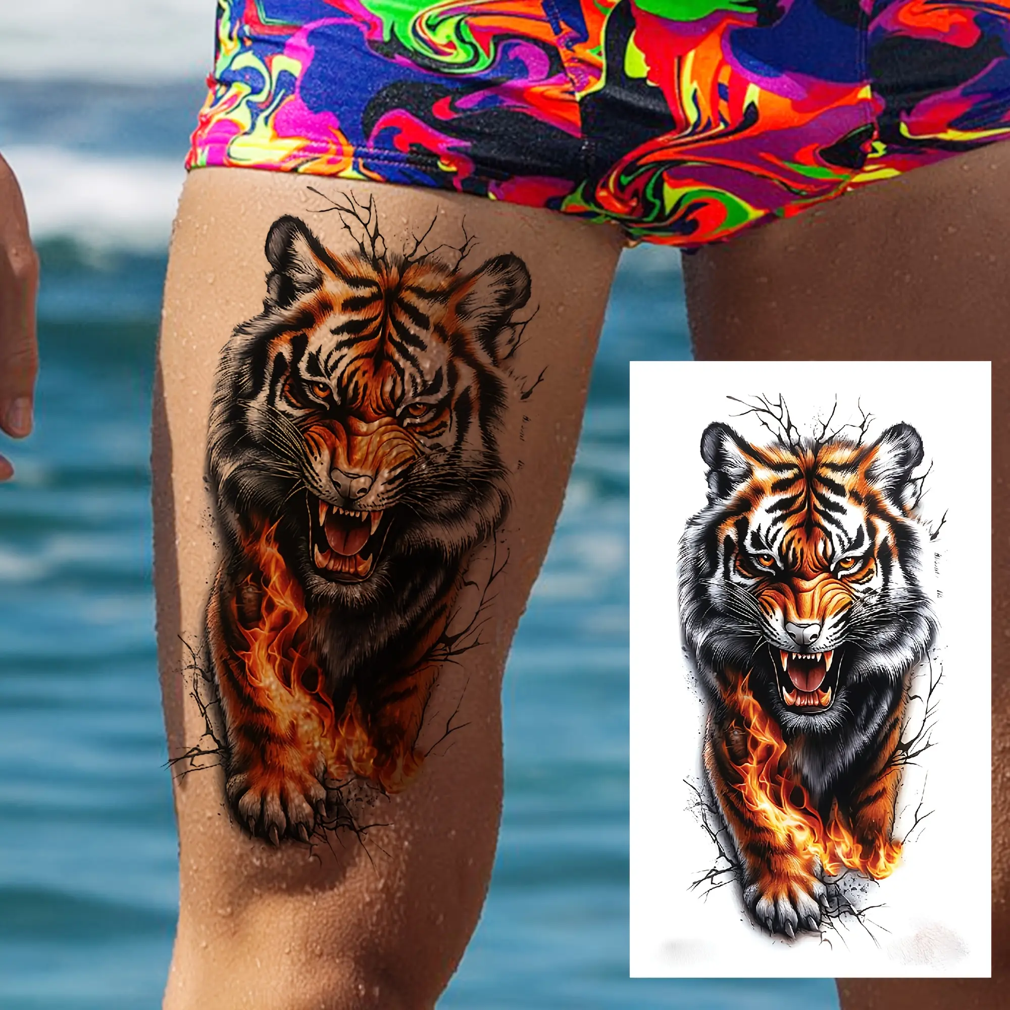 6 Pack Assorted Tiger Temporary Tattoos for Adults, Realistic Body Art Stickers for Men & Women, Waterproof for Arm, Leg & Back, Assorted Temporary Tattoos, Bundle Temporary Tattoos