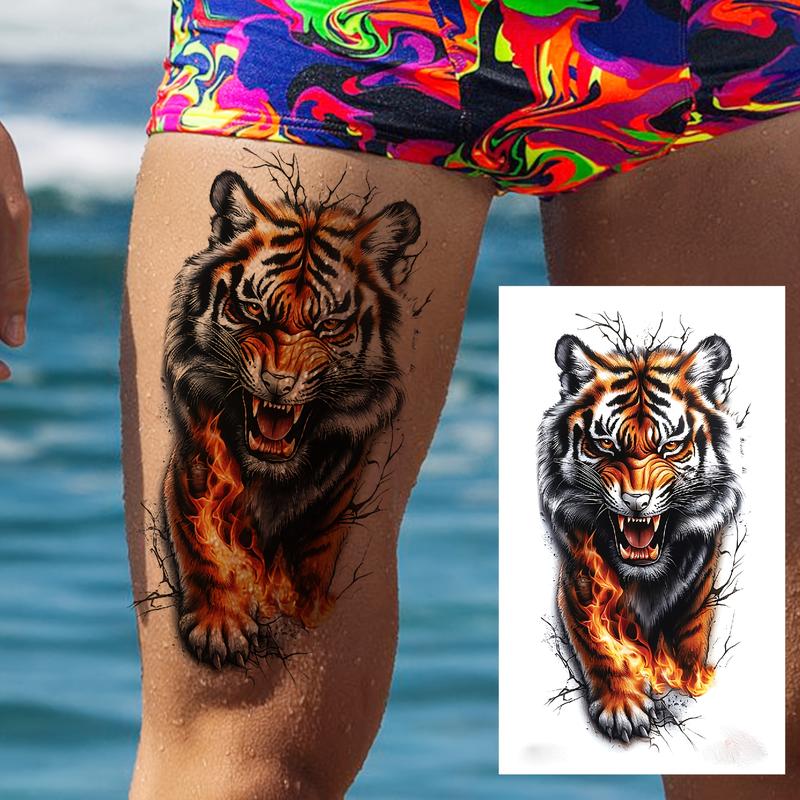 6-Pack Realistic Assorted Tiger Temporary Tattoos for Adults - Waterproof Unscented PVC Glitter Body Art Stickers, Assortment Set Multi-Pack Casual Party Favors, Goodie Bag Fillers for Arm Use