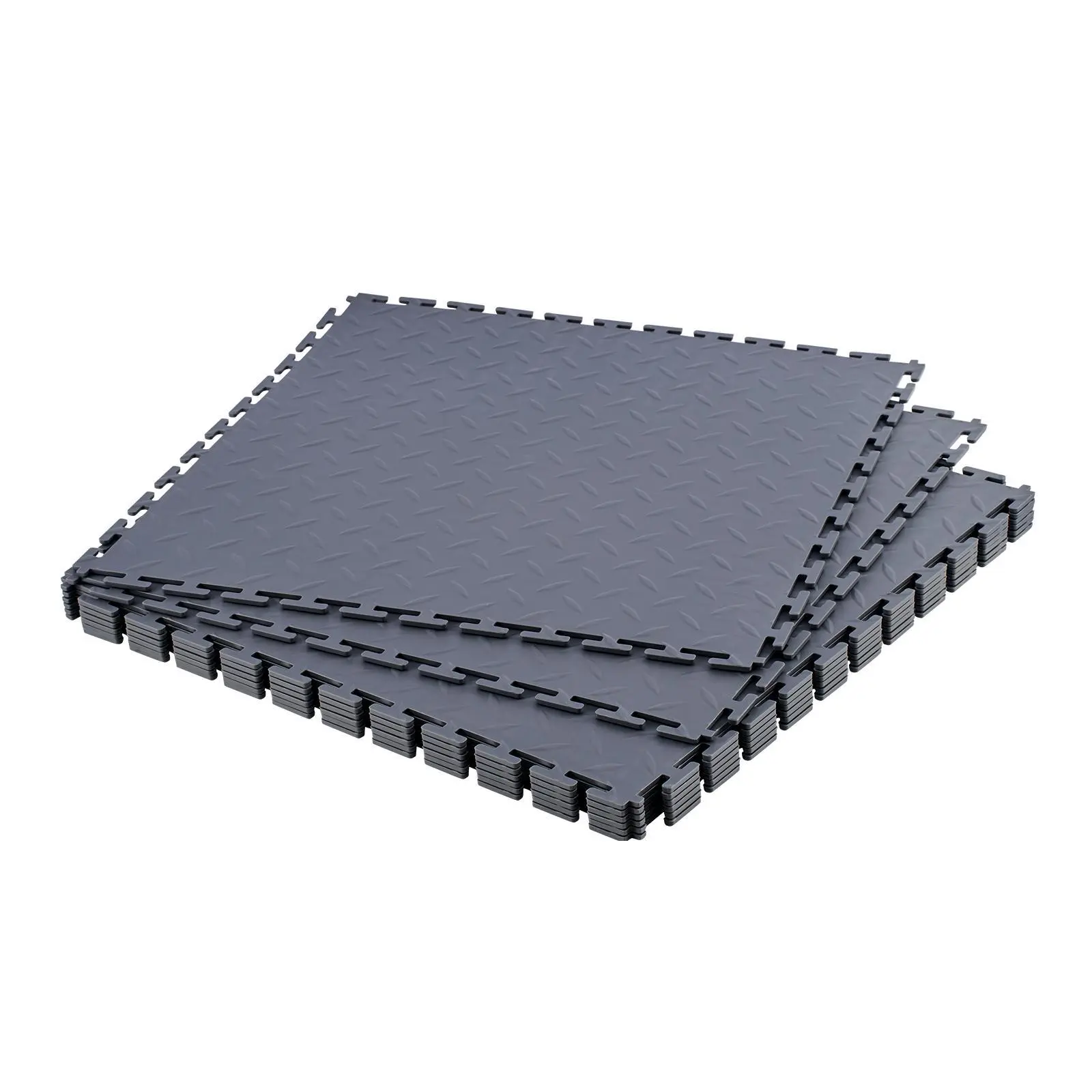 【SummerFinds】VEVOR Interlocking Garage Floor Tiles, 8-Pack 20.2x20.2x0.2in Diamond Plate PVC Mats, Non-Slip, Water-Resistant, Quiet, Quick Installation, 5mm Thick, 2.1 m² Coverage, for Workshop, Warehouse, Graphite Gray