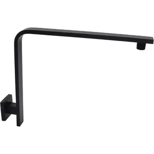 High Rise Shower Arm and Flange, 10.5 inch, Solid Brass, Square, Matte Black, Gooseneck Raised Shower  Arm W/Escutcheon, Both Soldered 1/2 NPT Tapered Threads, Wall Mount Shower Extension