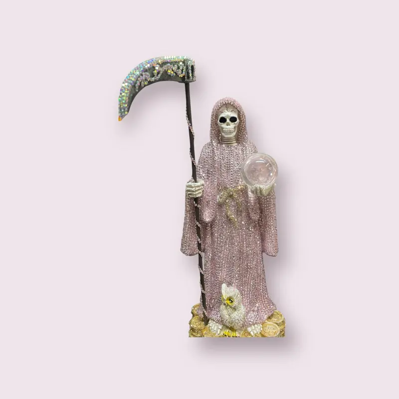 Pink Rhinestone Holy Death 12 Inch Decor Item as shown in the Provided Image and Description