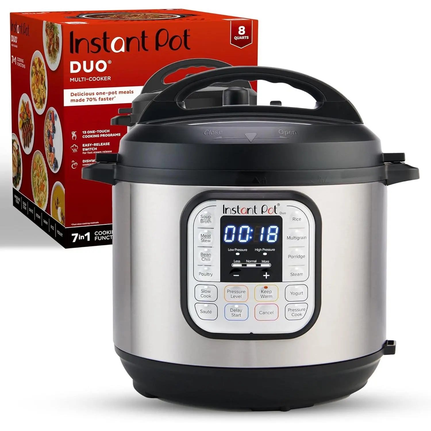 Duo 7-in-1 Electric Pressure Cooker, Slow Cooker, Rice Cooker, Steamer, Sauté, Yogurt Maker, Warmer & Sterilizer, Includes App With Over 800 Recipes, Stainless Steel, 8 Quart