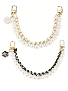 2pcs Black and White Replaceable Bag Hanging Chain, Durable PU Material, Beaded Phone Lanyard, Phone Chains, Mobile Phone Chain, Suitable for Daily Use, Ideal Gift for Birthdays, Valentine'S Day, Thanksgiving, and Christmas