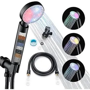 Black Shower Head Filtered Led Showerhead 7 Color Light Change Automatically Filter Filtration Handheld for Dry Skin & Hair