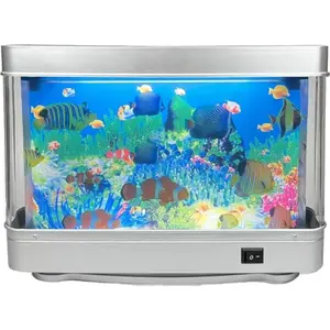 Fake Motion Fish Tank Mini Aquarium, Artificial Tropical Decorative Lamp Night Light with Moving Fish, Gift for Kids