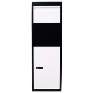 Hardware Package Delivery Box, 14'' x 11.3'' x 42'', Galvanized Steel Parcel Mailbox w/Code Lock & Mounting Hardware, for Outdoor Porch, Curbside, Black and White