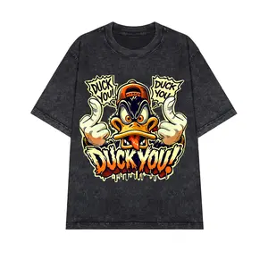 Duck You! Attitude Washed Tee - Oversized T-Shirt in Premium Cotton for Casual Wear, funny tshirt Cap Distressed graphic t-shirts good graphic tees