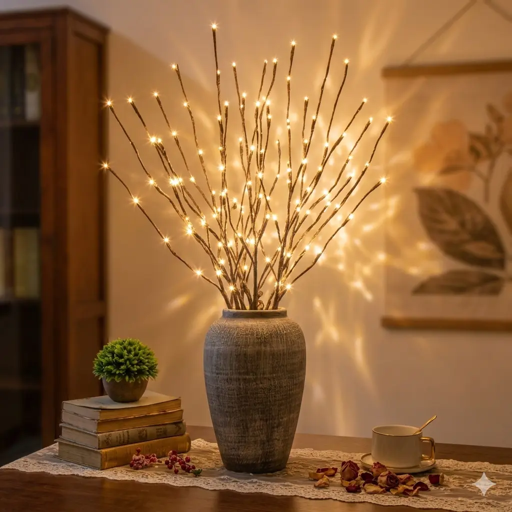3-Pack Flexible Bends Artificial Branch Fairy Lights - Multi-Color USB String Lights with Wing-Shaped LED, Glowing Plastic Stakes, Wisteria DIY Ornaments for Home, Valentine’s Day Party Decor