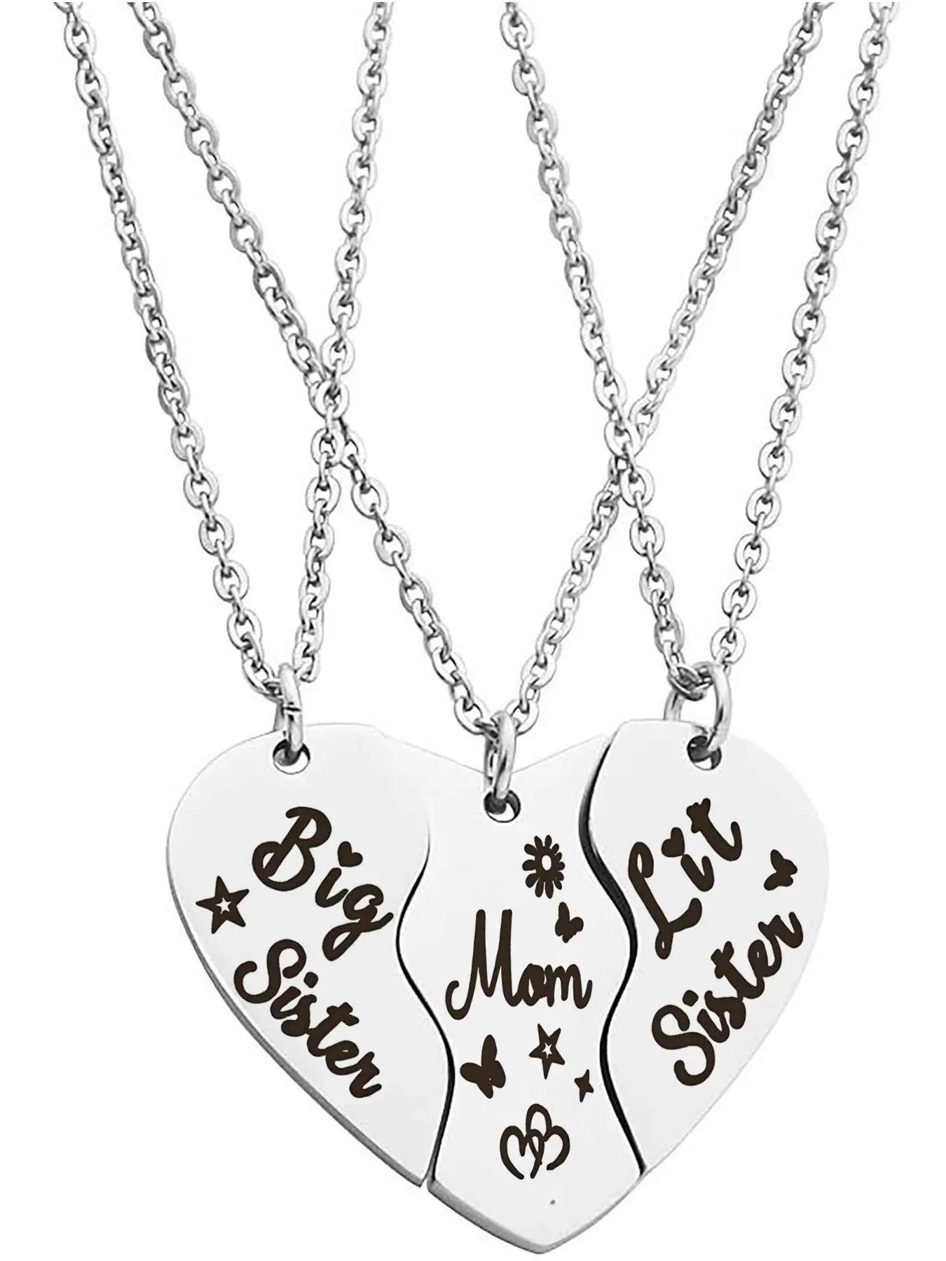 Mother's Day Gift Mom & Daughter Necklace, 3 Counts Letter Pattern Heart Shaped Matching Necklace, Love Heart Necklace, Stainless Steel Necklaces