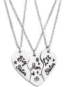 Mom & Daughter Necklace, 3 Counts Letter Pattern Heart Shaped Matching Necklace, Stainless Steel Friendship Jewelry for Party, Daily Decor, Trendy All-match & Exquisite Jewelry for Birthday Gift