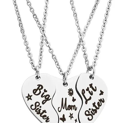 Mother's Day Gift Mom & Daughter Necklace, 3 Counts Letter Pattern Heart Shaped Matching Necklace, Love Heart Necklace, Stainless Steel Necklaces