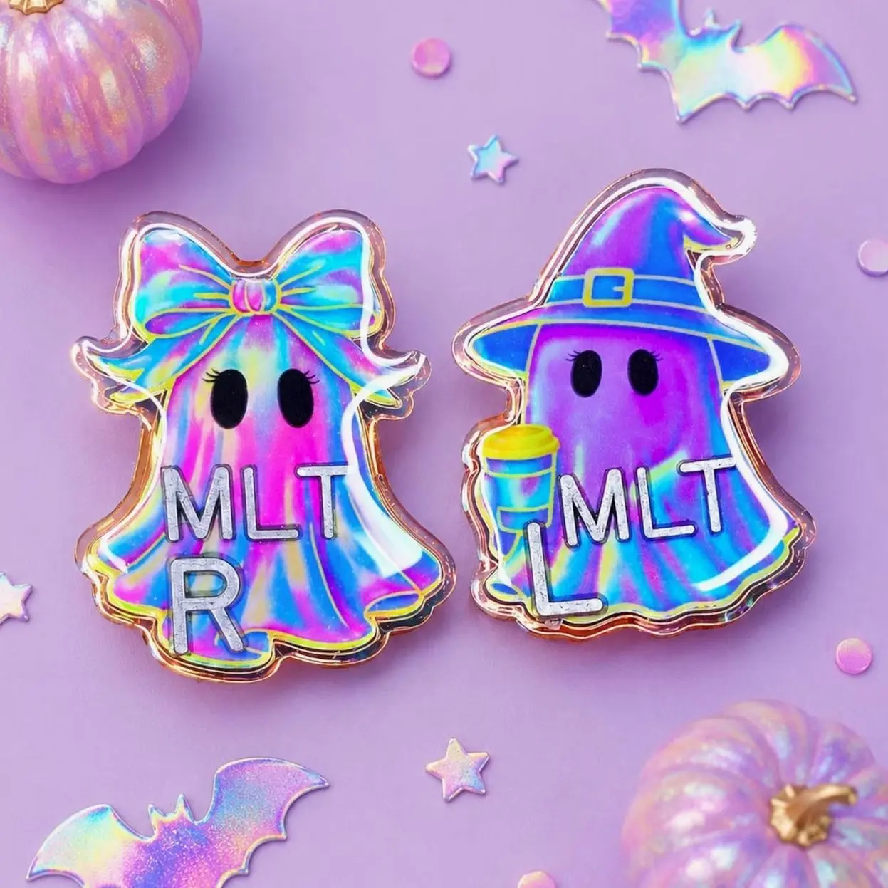 Iridescent Ghost Xray Markers - Halloween Xray Marker Set with Initial - Spooky Xray Markers - Acrylic Markers for Xray Techs