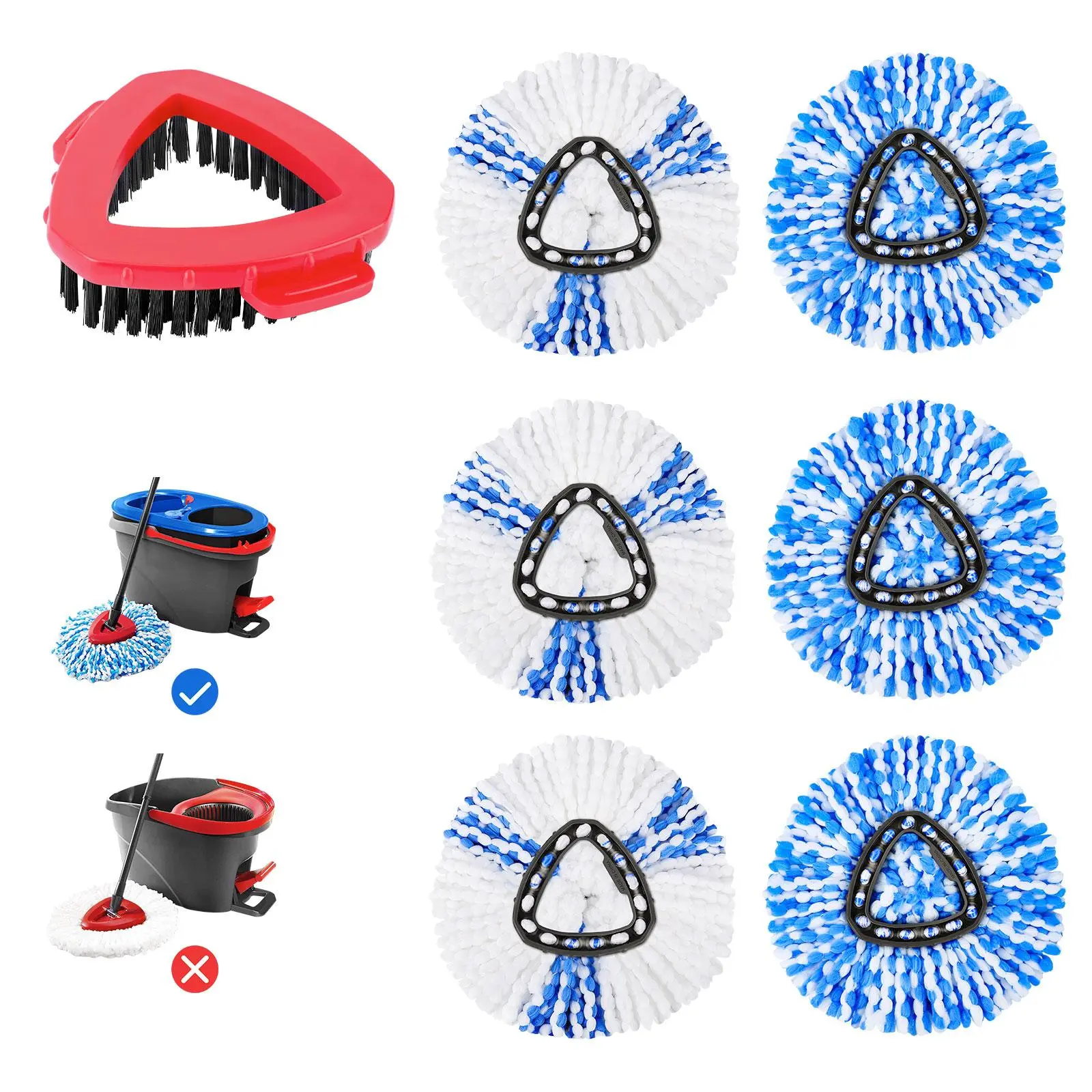 Reusable Mop Heads + Scrub Brush Replacement Set Compatible with Spin Mop and Bucket 2 Tank System