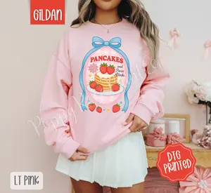 Pancakes and Panic Attacks Sweatshirt, Women's Crewneck, Cute Coquette Bow Sweater, Gift for Her