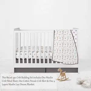 Bacati Football Muslin 3 Piece Crib Bedding Set  Brown/Gray