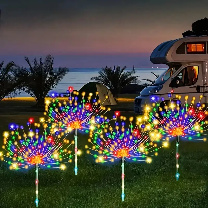4 Outdoor Solar LED Firework Lights with 320 Leds, Ip4x Waterproof, 8 Modes for Garden Parties and Holiday Decor, Warm Color and Multicolor Options, Garden Decorative Lighting, Outdoor Landscape Lights, Yard Lighting, Outdoor Pathway Light