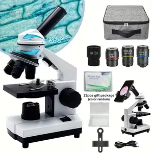 Professional Biological Optical Compound Metal Microscope with LED Light Dual Source, Portable Gift Packaging, Ideal for School Teaching